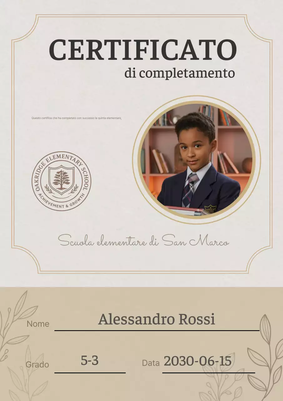 Documento di completamento del certificato scolastico Beige Classic
