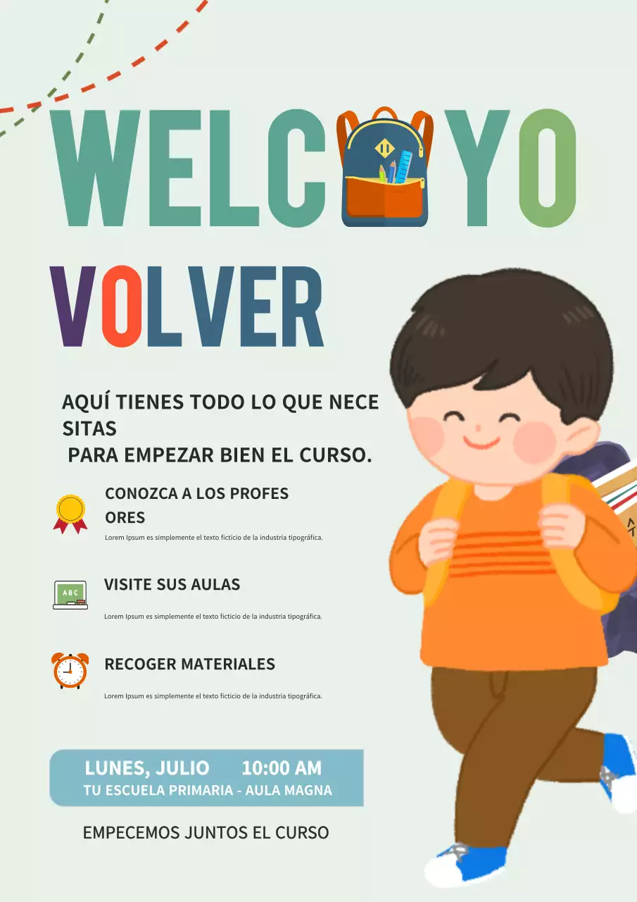 Cartel colorido y moderno para anunciar un evento escolar