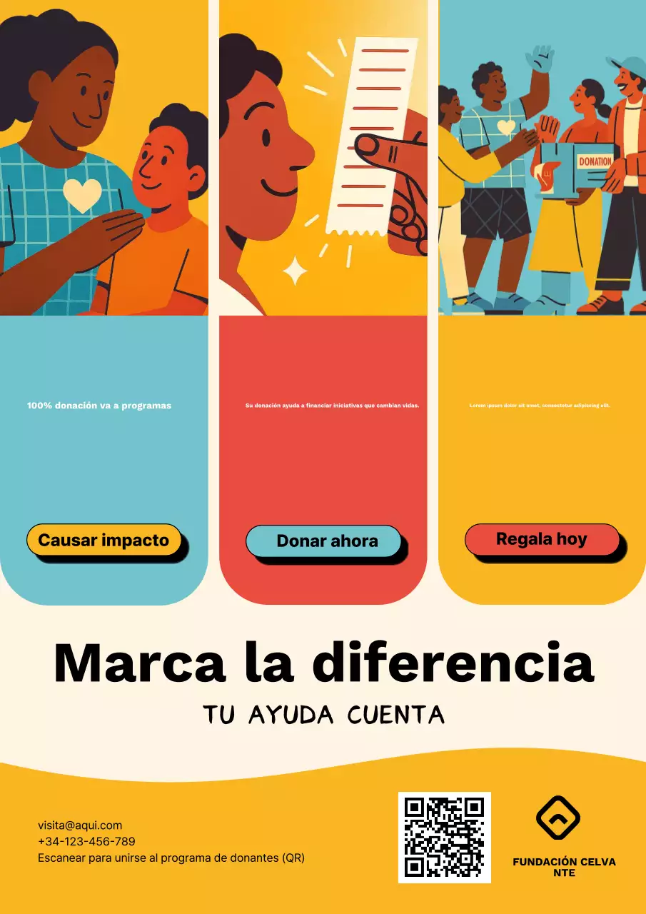 Cartel moderno y colorido para promover donaciones