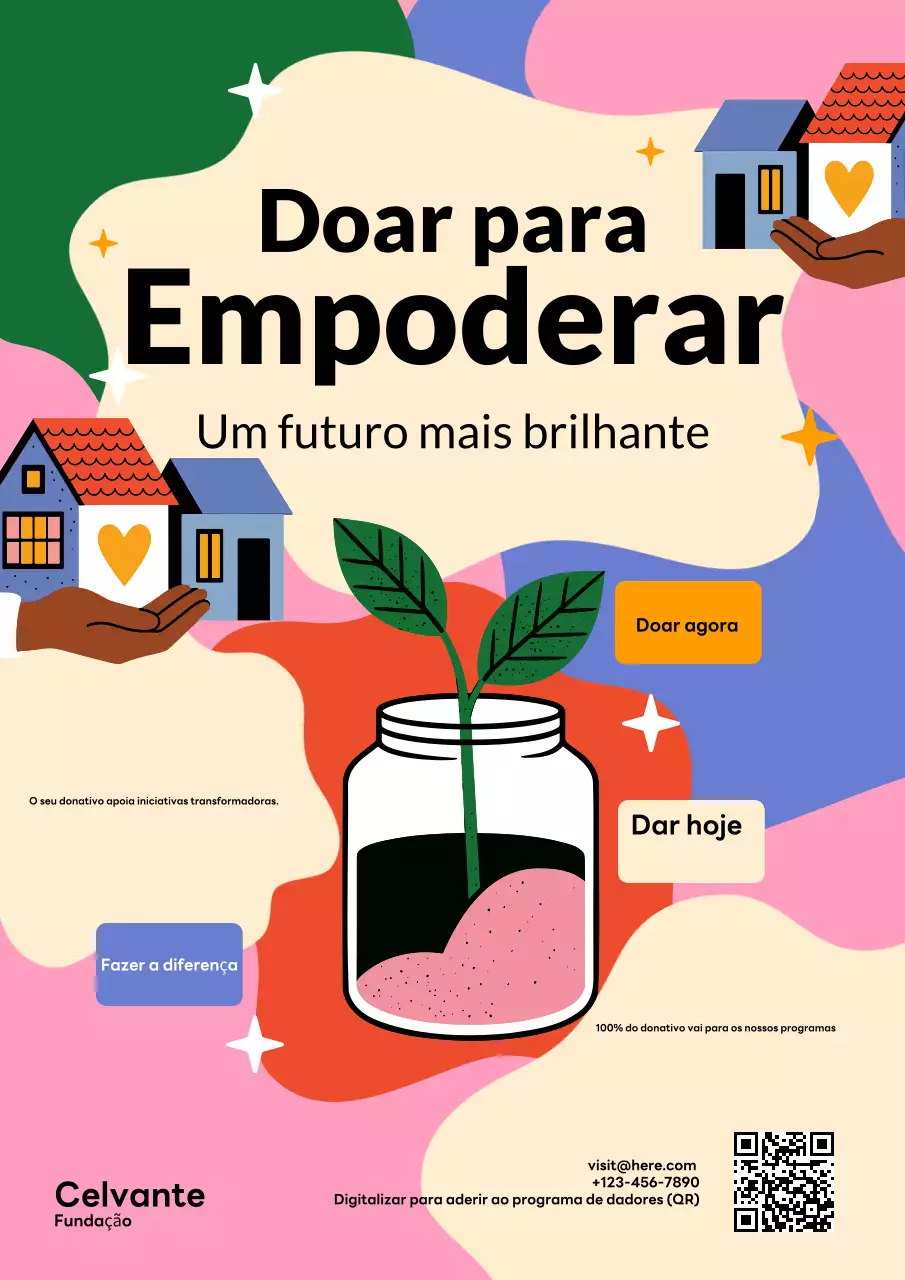 Cartaz colorido e moderno de promoção de doações