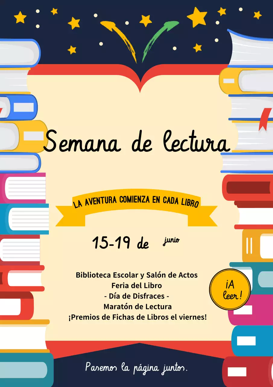 Cartel de anuncio de evento de lectura retro colorido