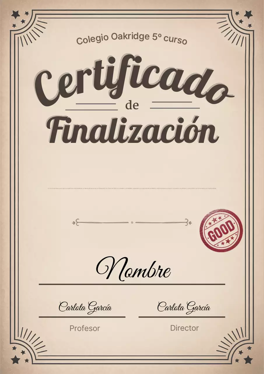 Certificado de finalización vintage beige