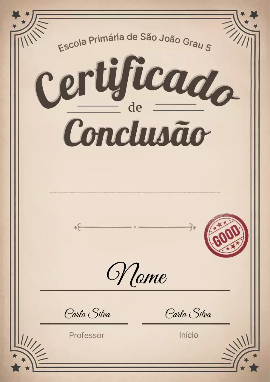 Documento de Conclusão de Certificado Vintage Bege