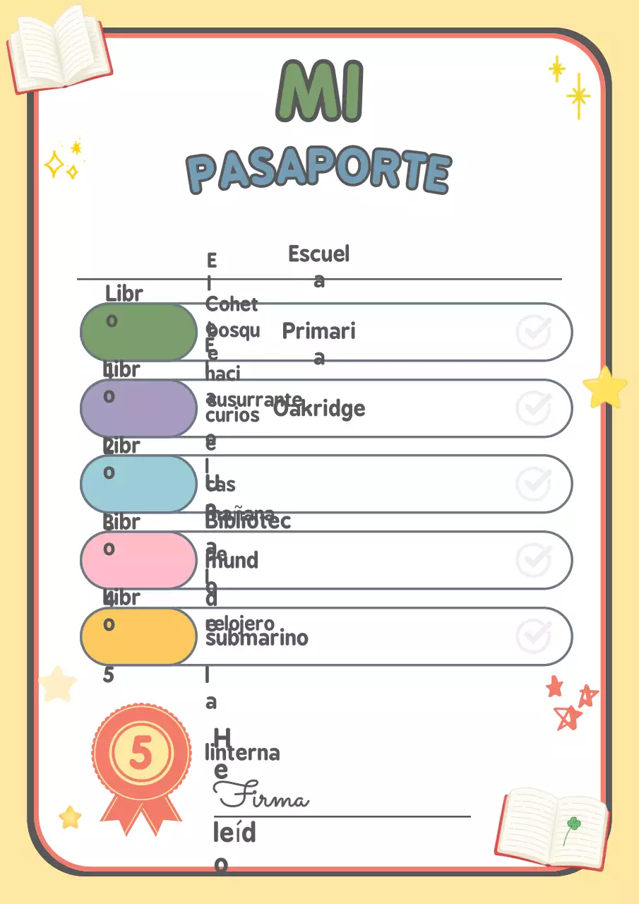 Certificado de lectura lúdica y colorida para las vacaciones de verano