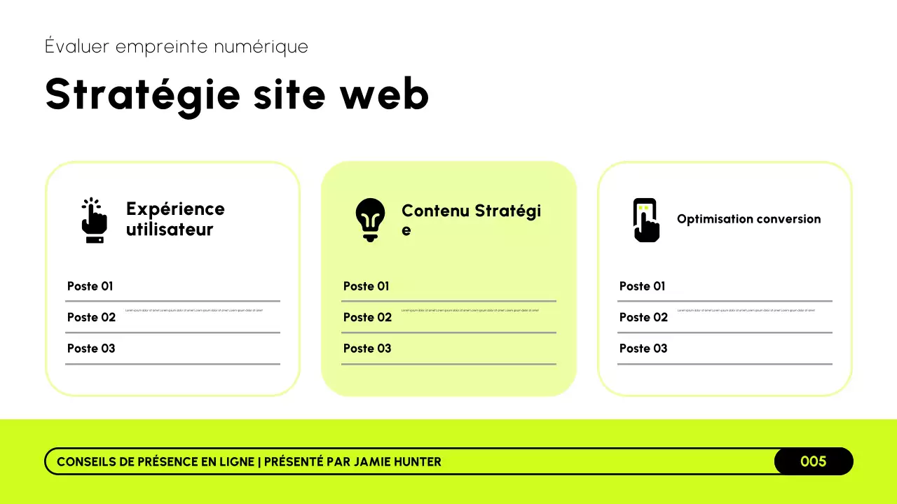 Présentation de la stratégie de marketing en ligne moderne en noir et blanc citron vert