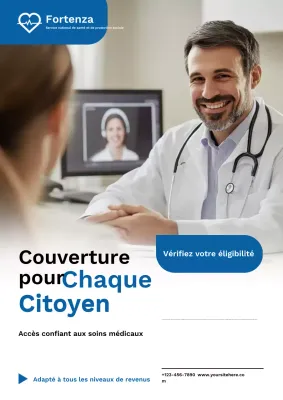 Affiche publicitaire bleue pour les soins de santé modernes