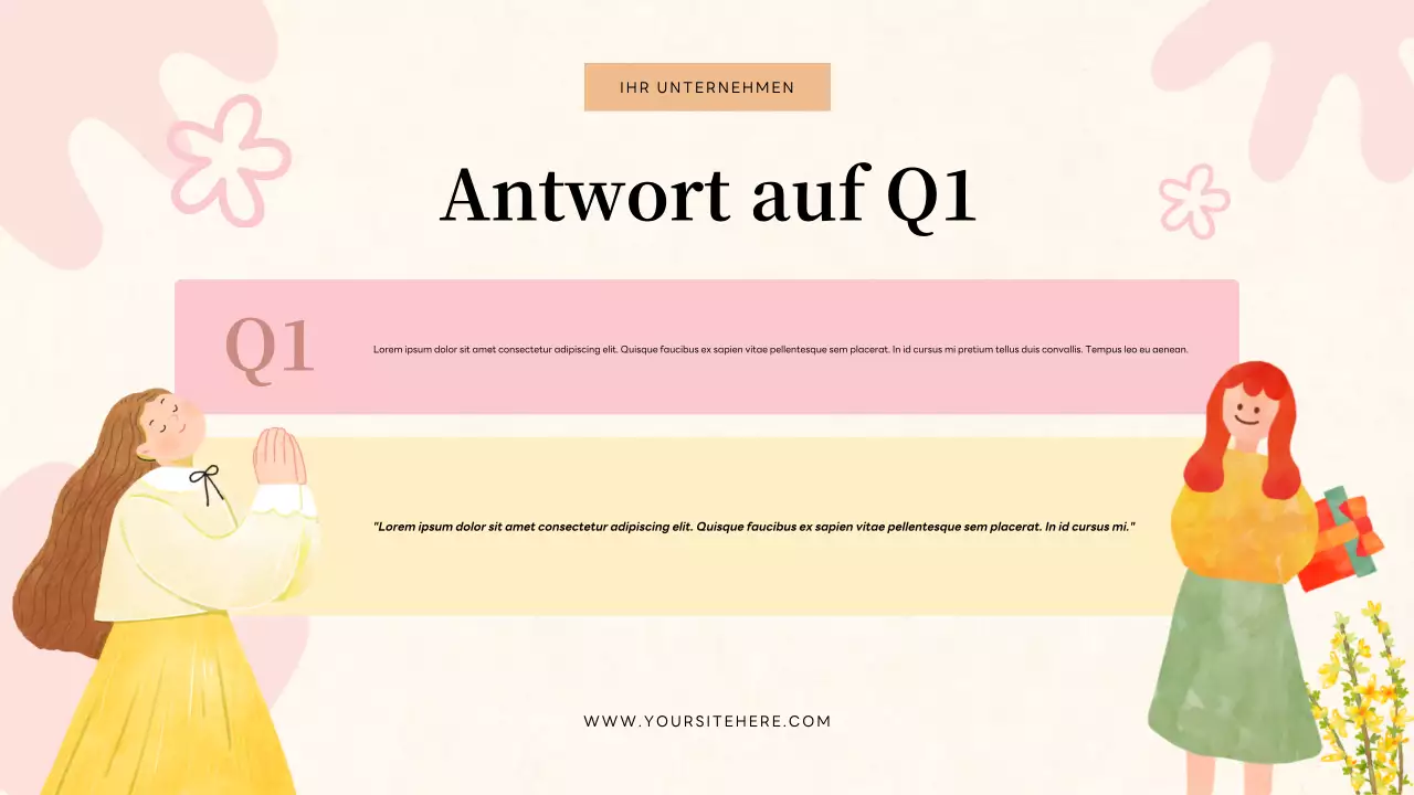Einladung zum Quiz mit beigen Blumenmustern Präsentation