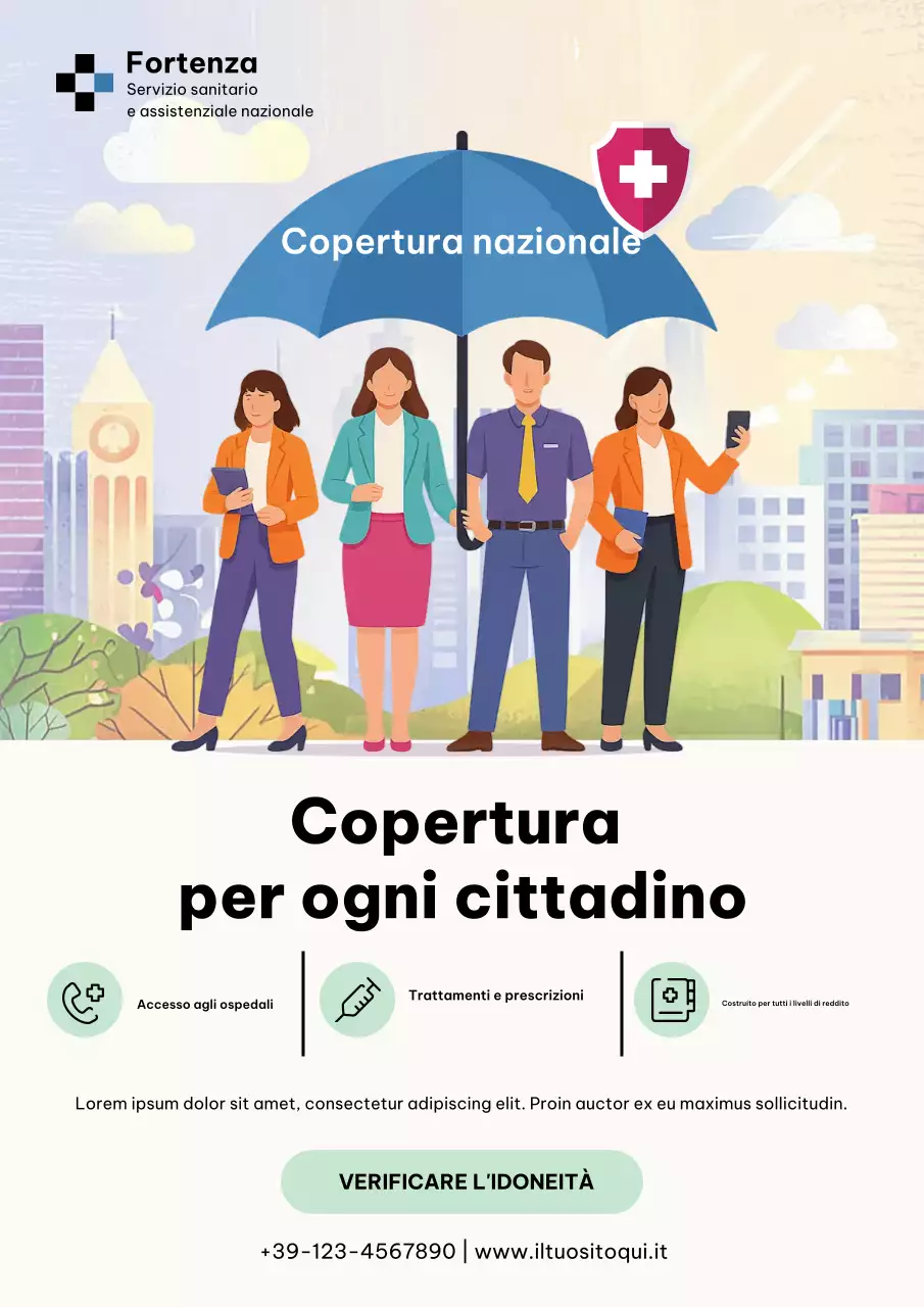 Poster promozionale per l'assistenza sanitaria moderna blu