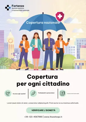 Poster promozionale per l'assistenza sanitaria moderna blu