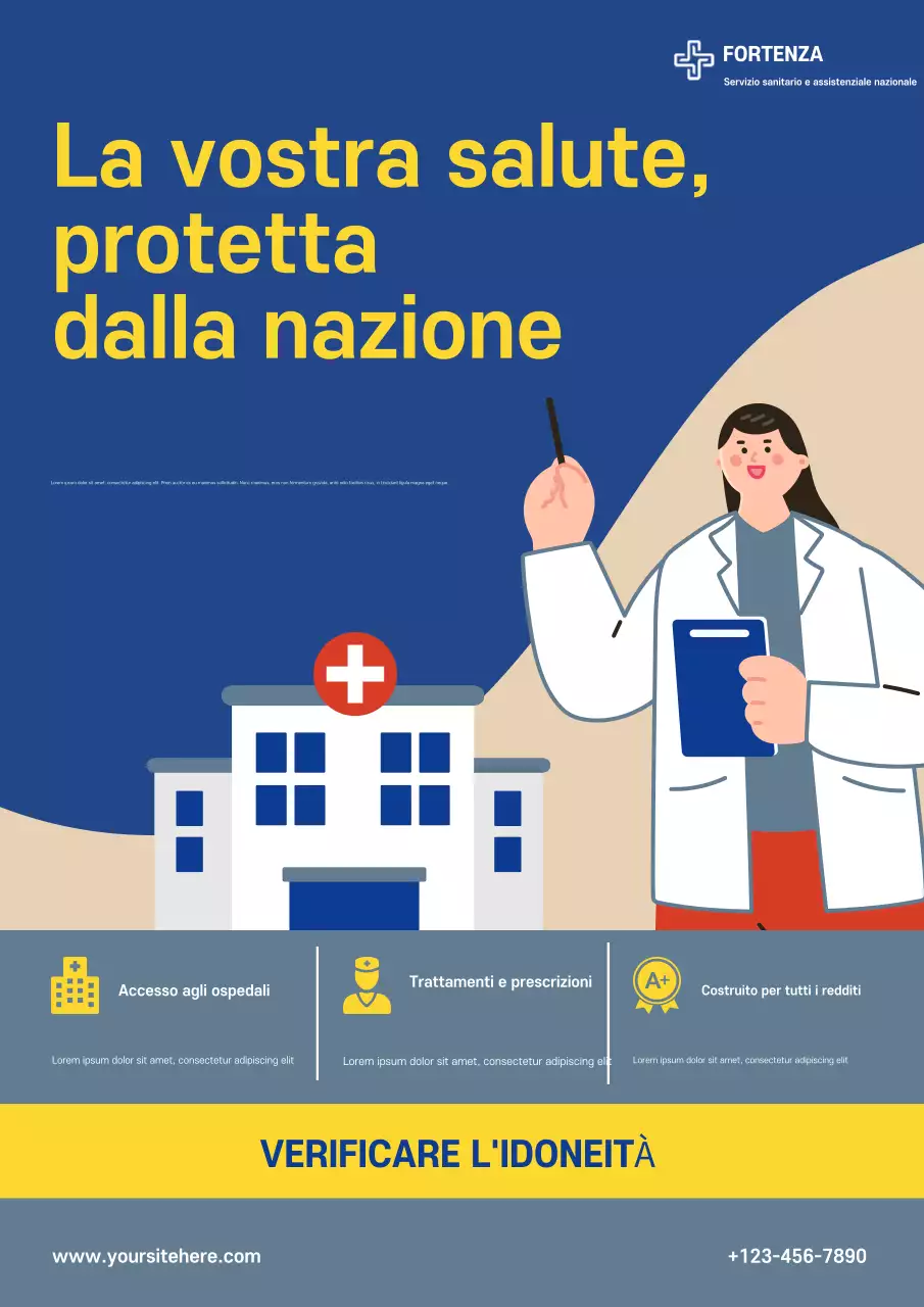 Poster promozionale per l'assistenza sanitaria moderna blu