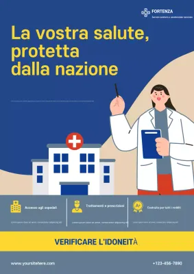 Poster promozionale per l'assistenza sanitaria moderna blu