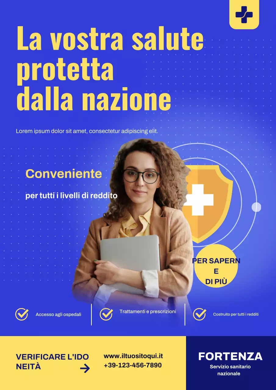 Poster promozionale per l'assistenza sanitaria moderna blu