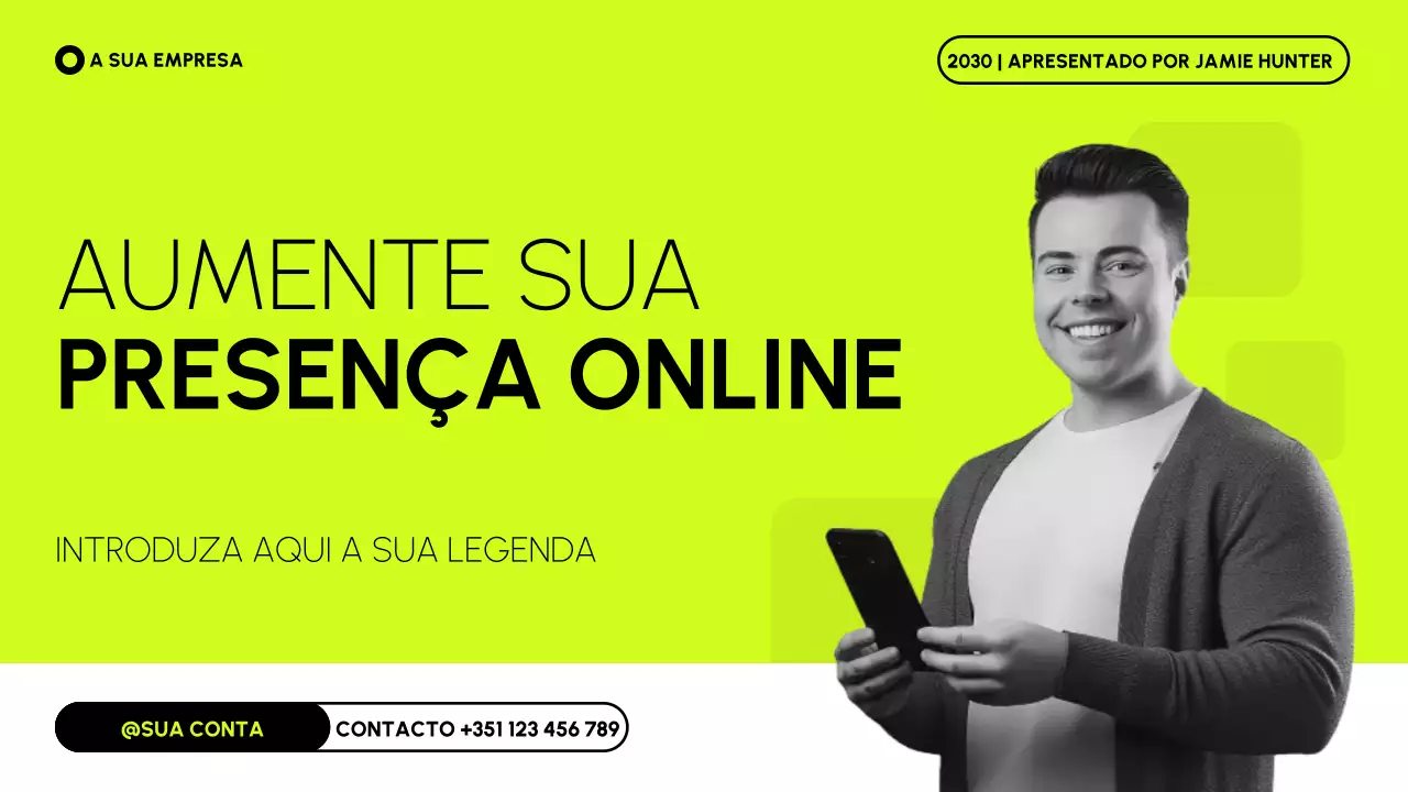 Apresentação de estratégia de marketing online moderna em preto e branco limão