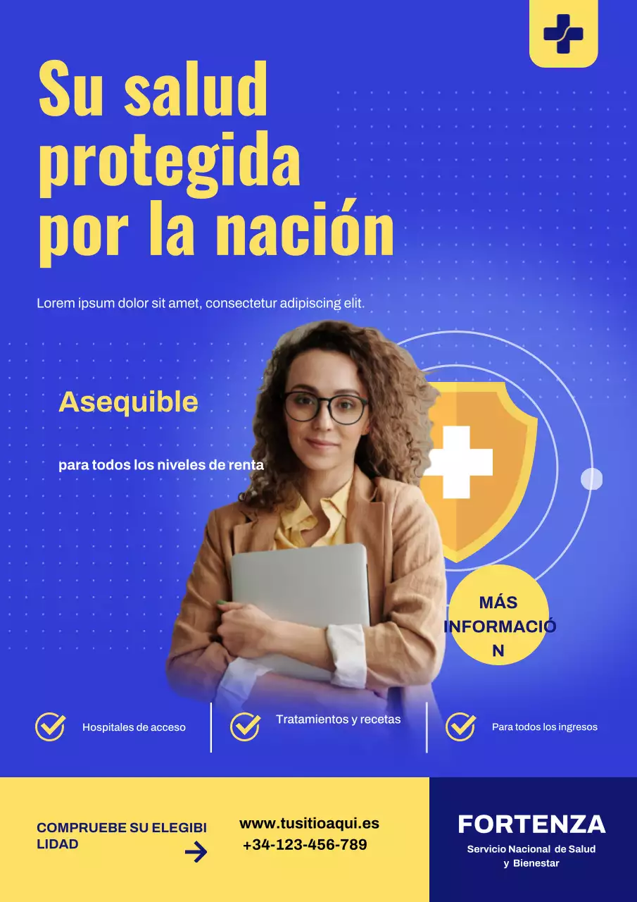 Cartel azul moderno de promoción de la atención médica