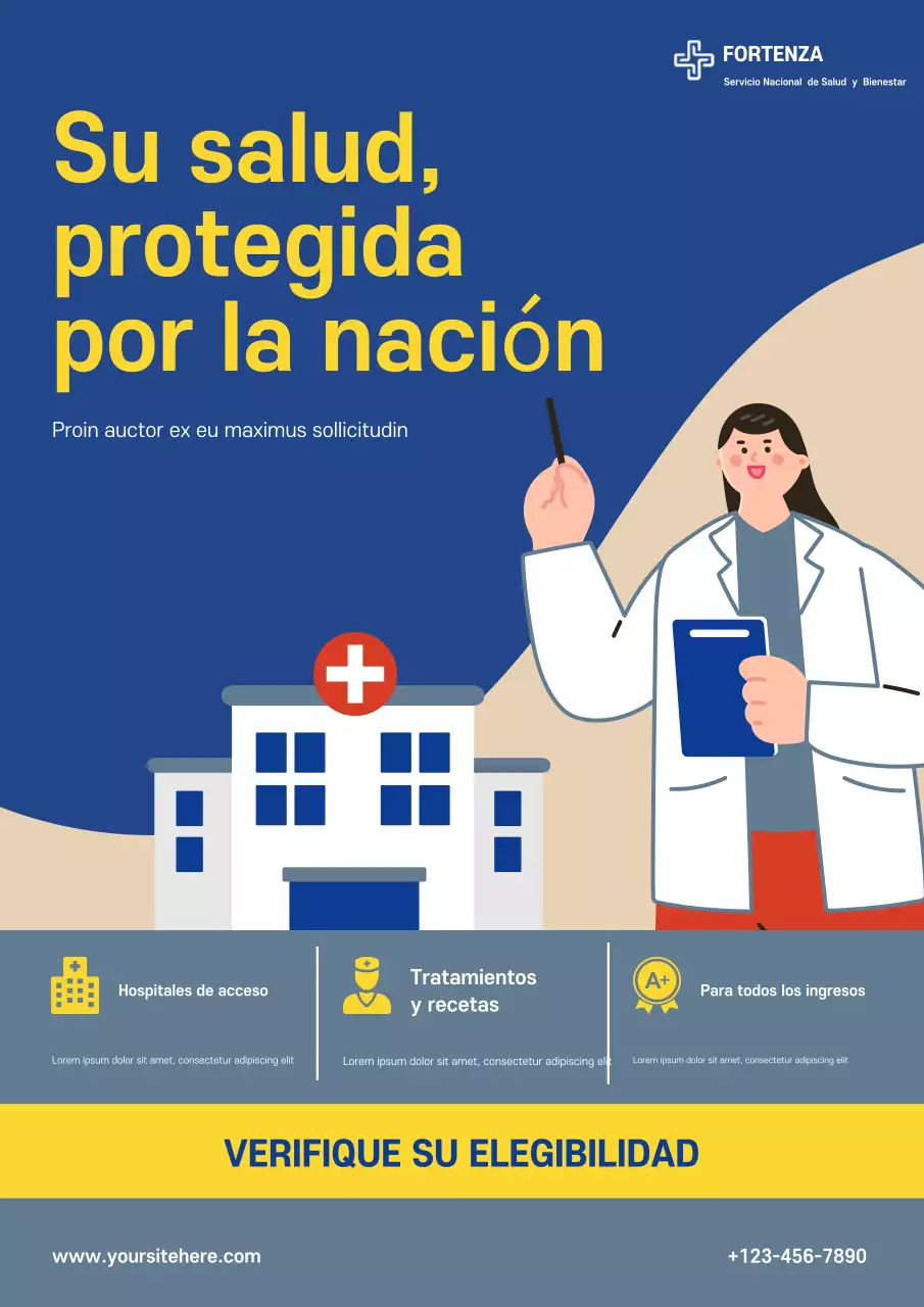 Cartel azul moderno de promoción de la atención médica