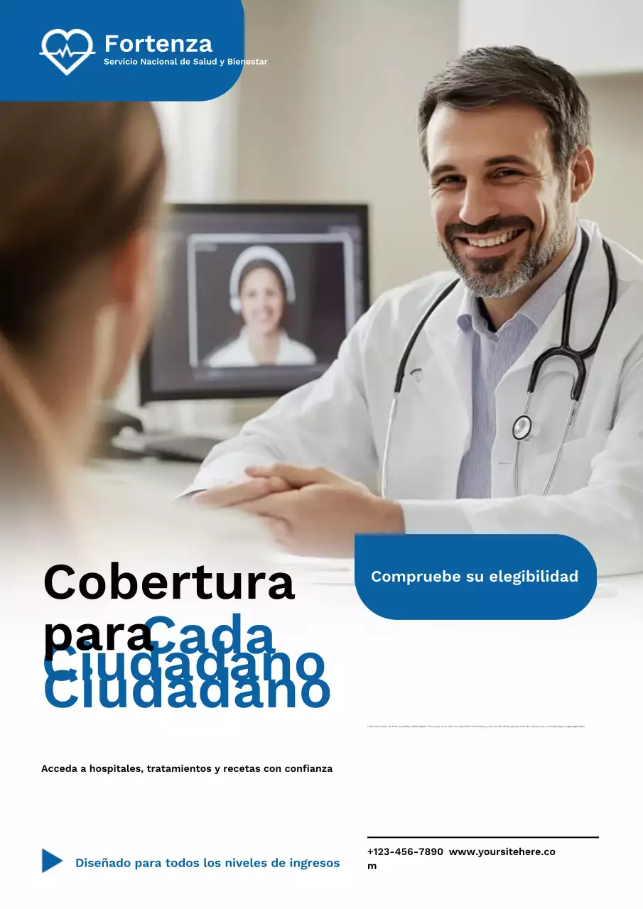 Cartel publicitario de atención médica moderna en azul