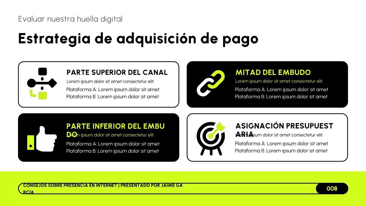 Presentación de estrategia de marketing online moderna en blanco y negro lima