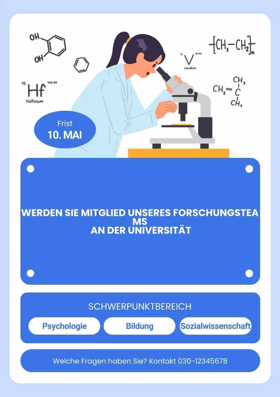 Blau-weißes illustratives Poster zur Rekrutierung von Forschungsstudien