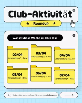 Blauer und gelber Retro UI UX Club – Wöchentliche Events – Instagram-Post