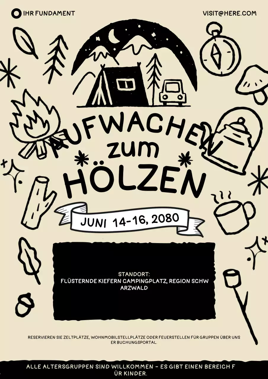 Handgezeichneter Doodle-Stil für das regionale Campingfestival-Poster
