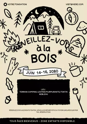 Affiche du festival régional de camping, style gribouillage dessiné à la main