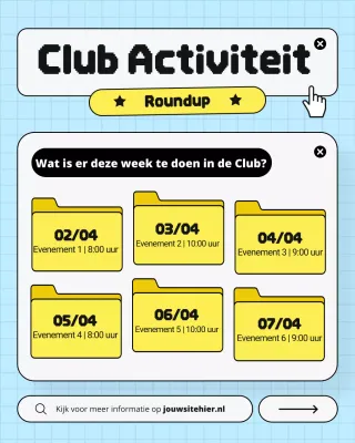 Instagram-bericht voor de wekelijkse evenementen van de Blue and Yellow Retro UI UX Club