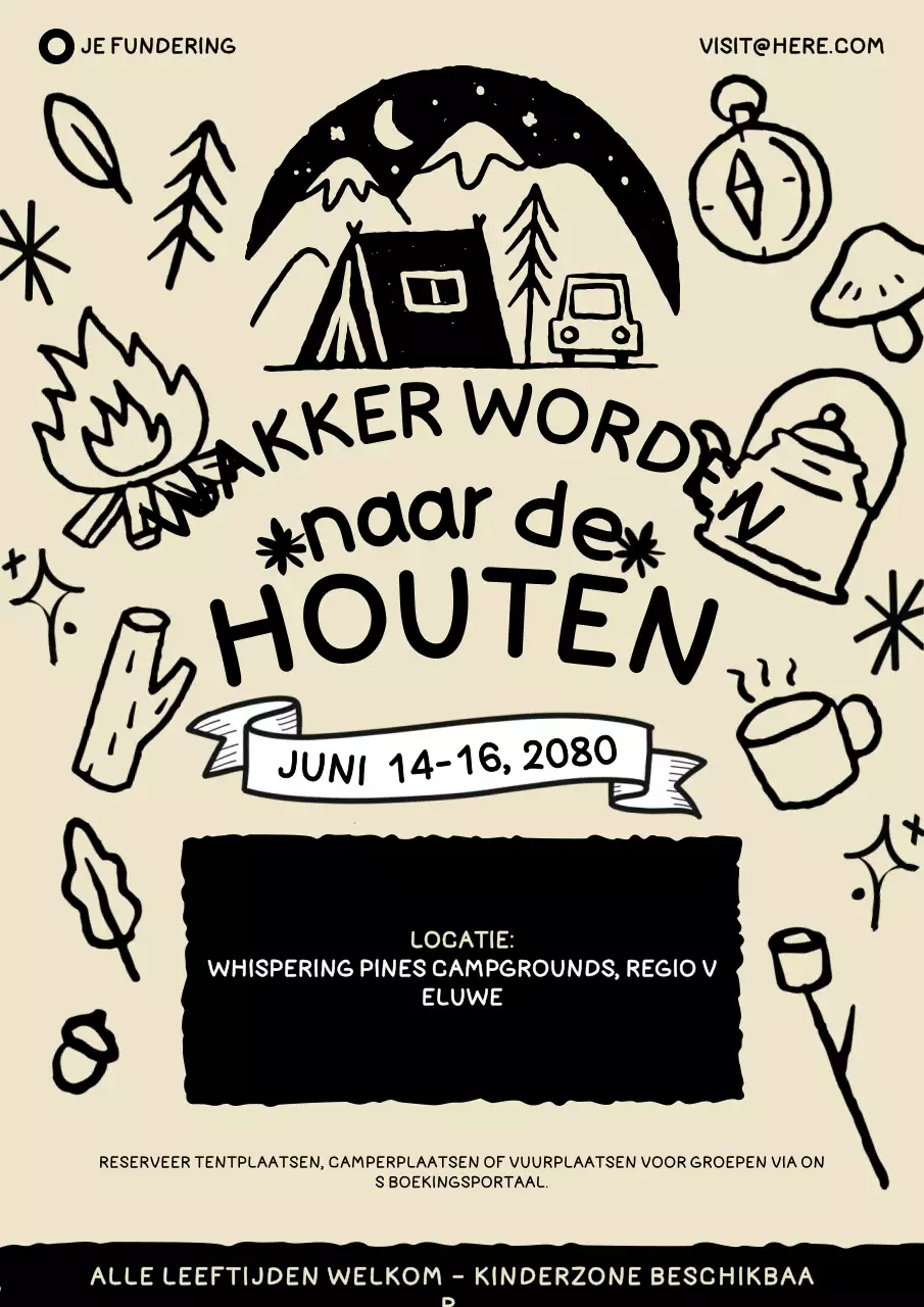 Handgetekende Doodle-stijl voor een poster van een regionaal kampeerfestival