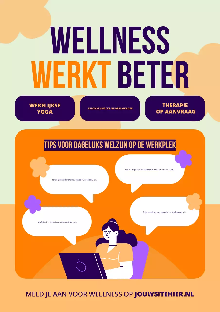 Poster met tips voor een modern programma voor welzijn op de werkplek in Orange Flat