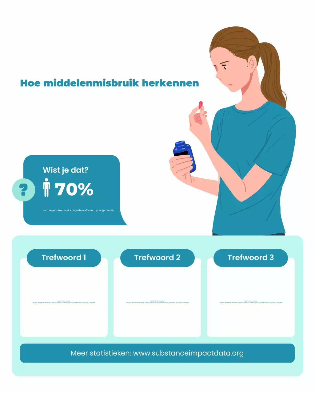 Groen en wit illustratief begrip van informatie over middelenmisbruik Instagram-bericht