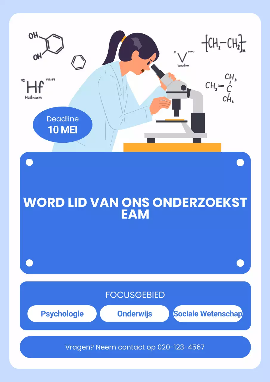 Blauw-witte illustratieve poster voor werving van onderzoeksstudies