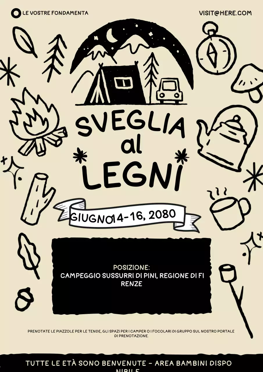 Stile Doodle disegnato a mano per il poster del festival regionale del campeggio