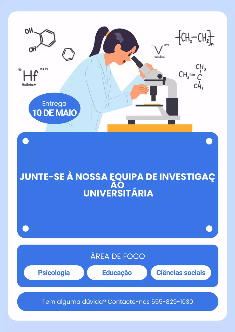 Pôster de recrutamento para estudo de pesquisa ilustrativo em azul e branco