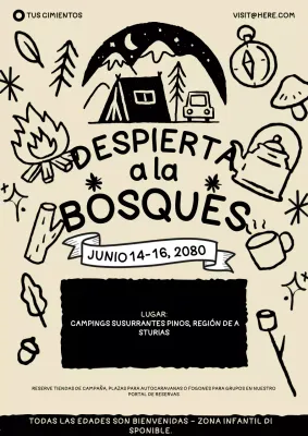 Cartel del festival regional de camping con estilo doodle dibujado a mano