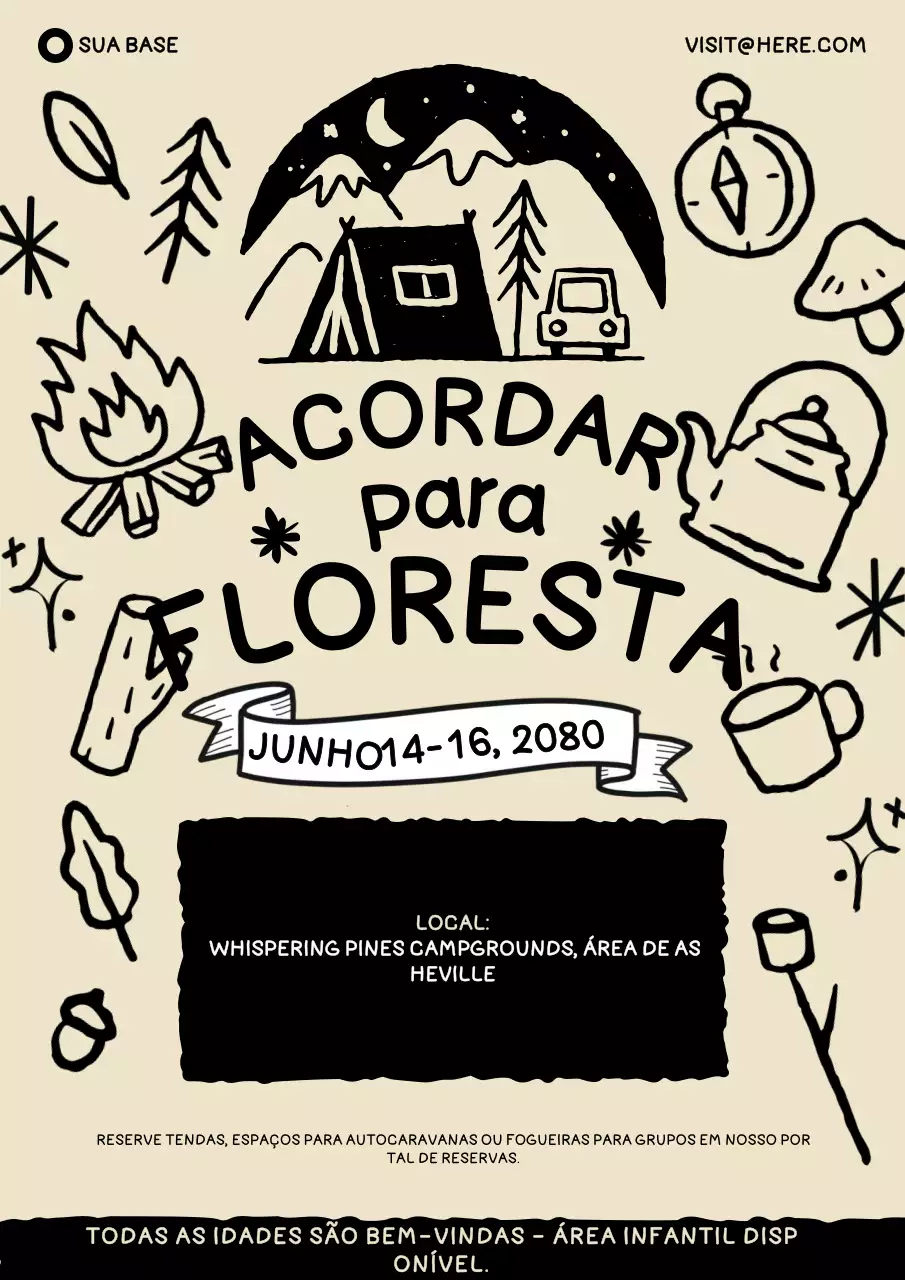 Estilo de rabisco desenhado à mão para pôster de festival regional de acampamento