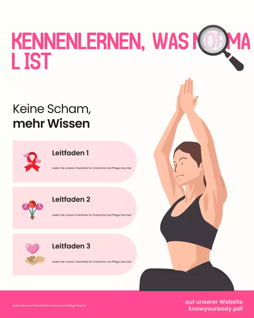 Illustrativer Instagram-Beitrag mit Gesundheitstipps für Frauen in Rosa und Weiß