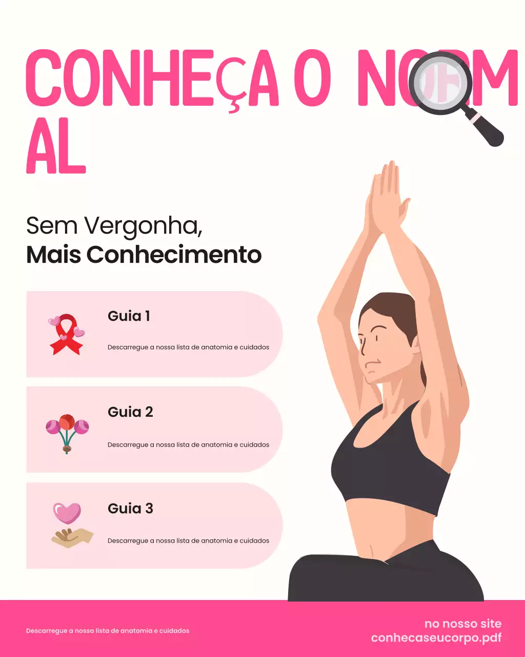 Postagem do Instagram com dicas ilustrativas de saúde feminina em rosa e branco