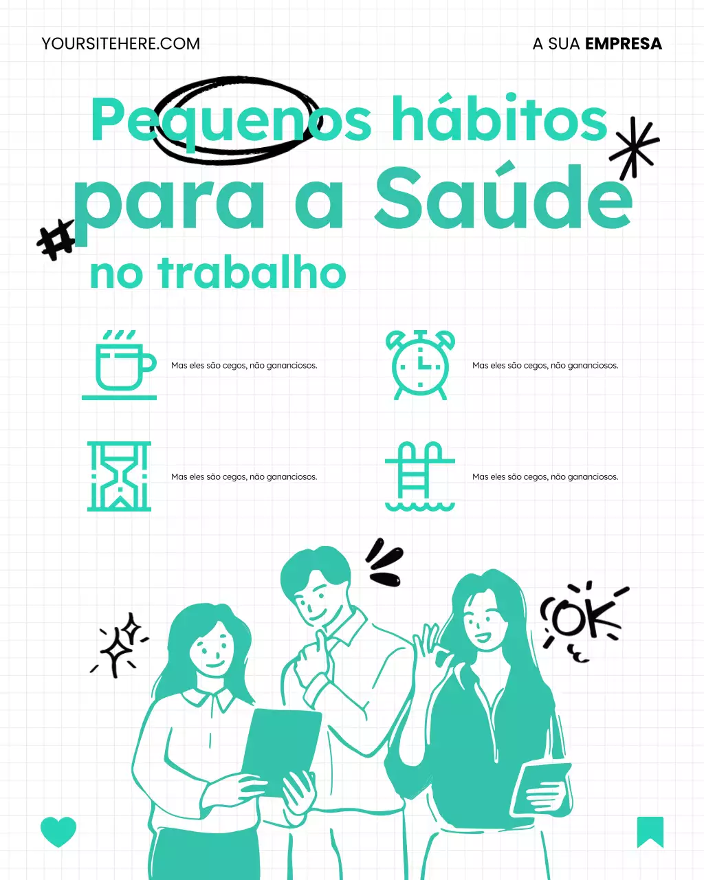 Postagem divertida e simples de rabiscos sobre equilíbrio entre vida pessoal e profissional e bem-estar no Instagram
