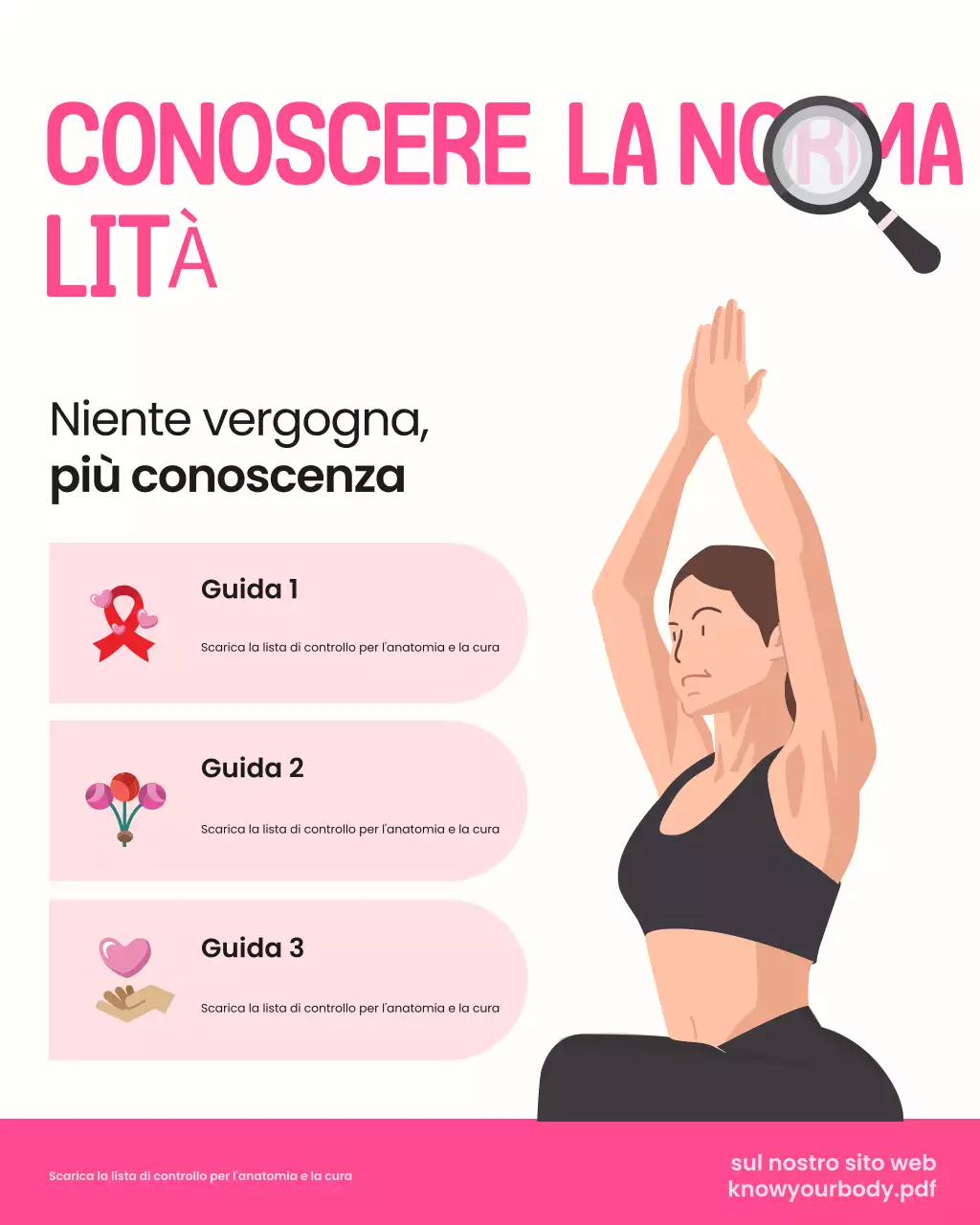 Post di Instagram con consigli illustrativi sulla salute femminile in rosa e bianco