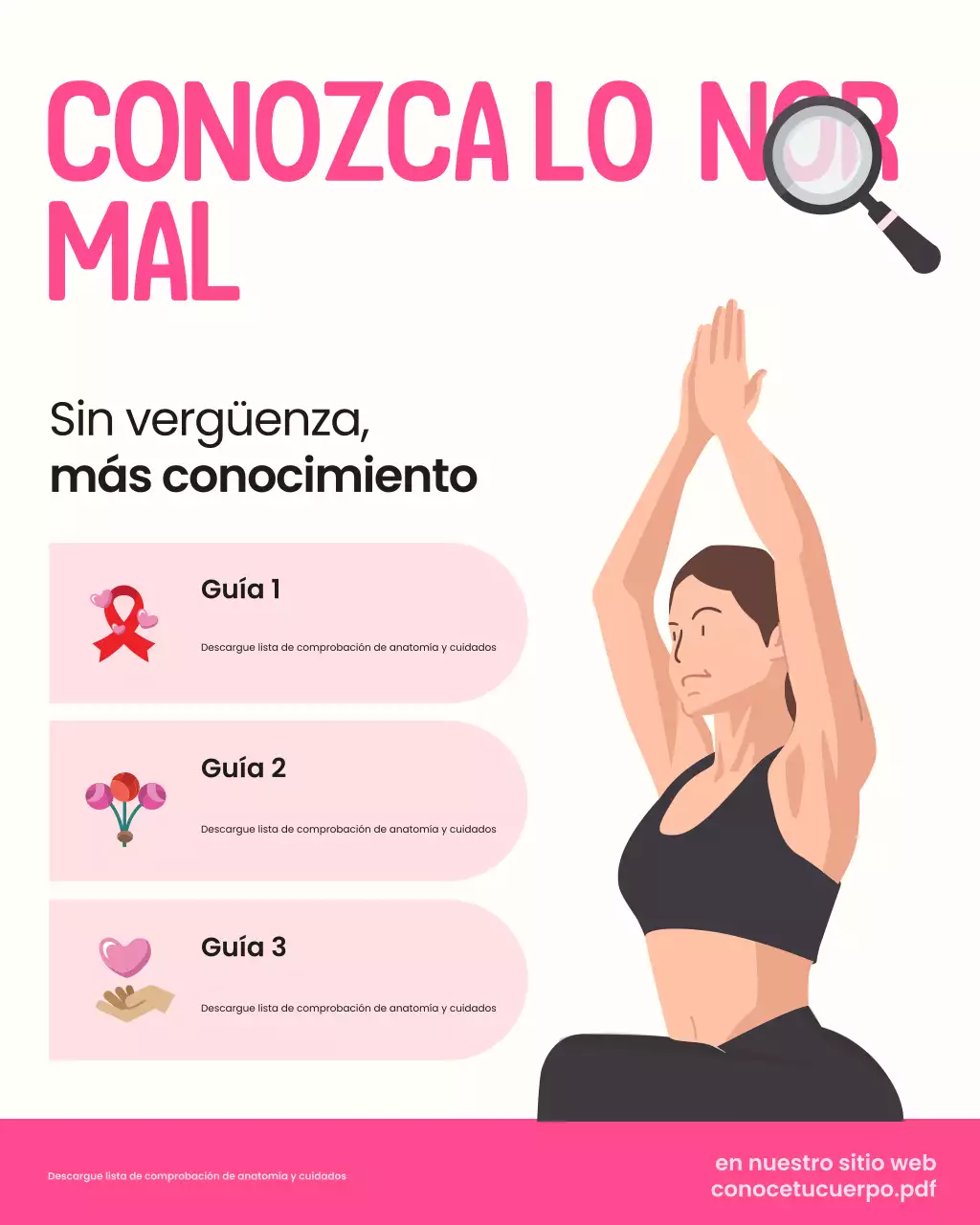 Publicación de Instagram con consejos ilustrativos de salud femenina en rosa y blanco