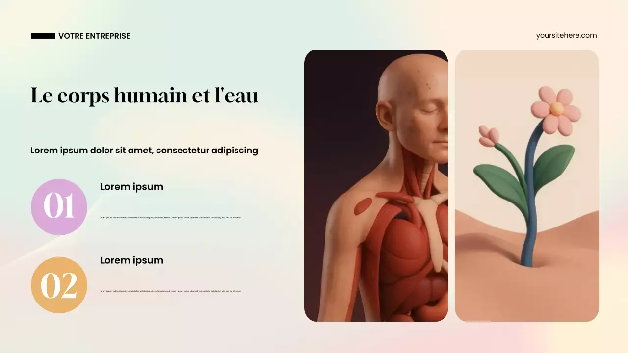 Présentation de l'eau moderne bleue