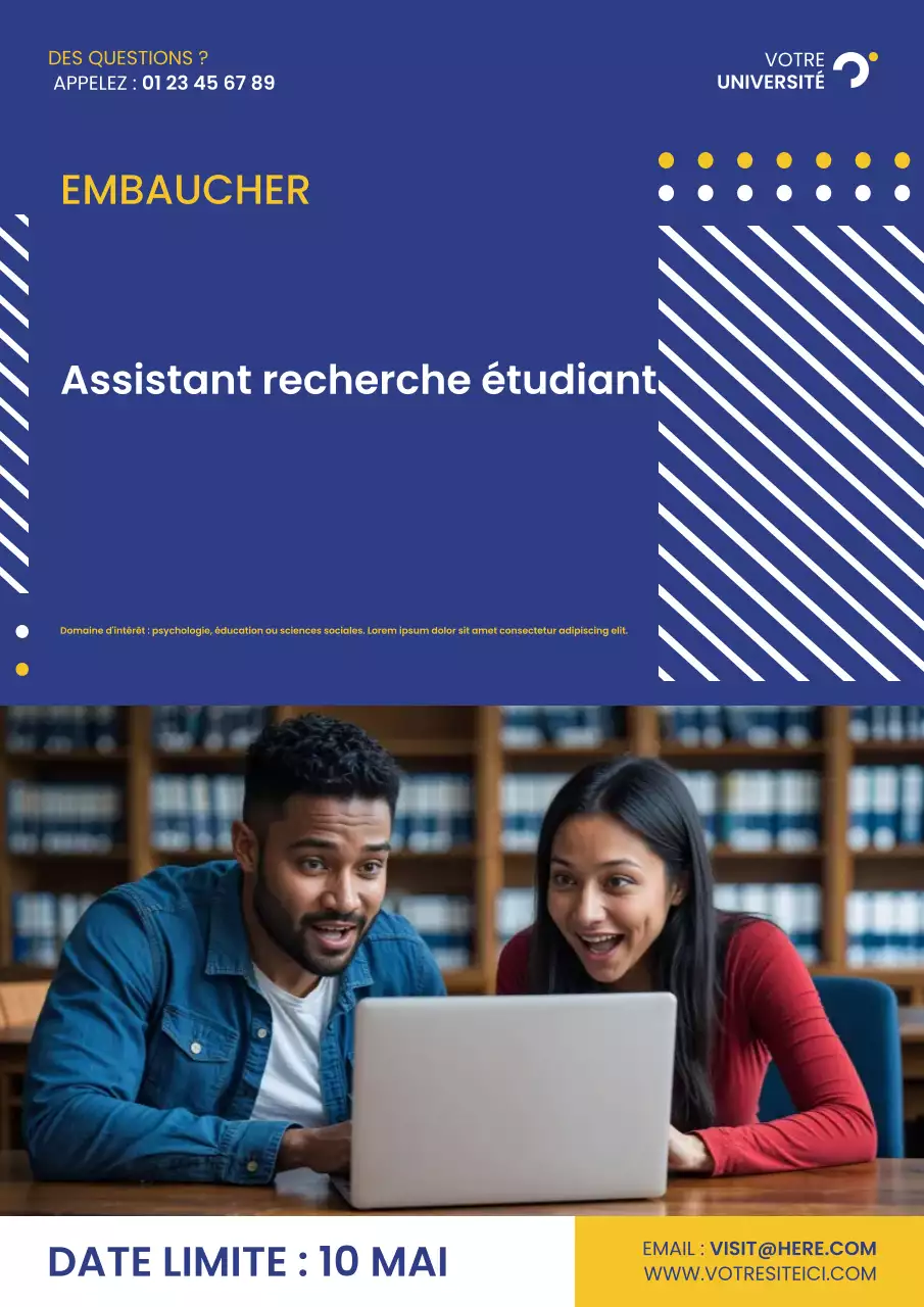 Affiche de recherche géométrique simple bleu marine et jaune pour les étudiants universitaires