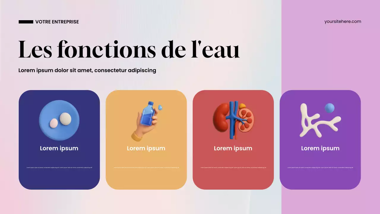 Présentation de l'eau moderne bleue