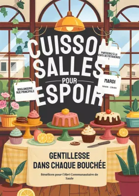 Affiche promotionnelle jaune vintage pour une vente de pâtisseries