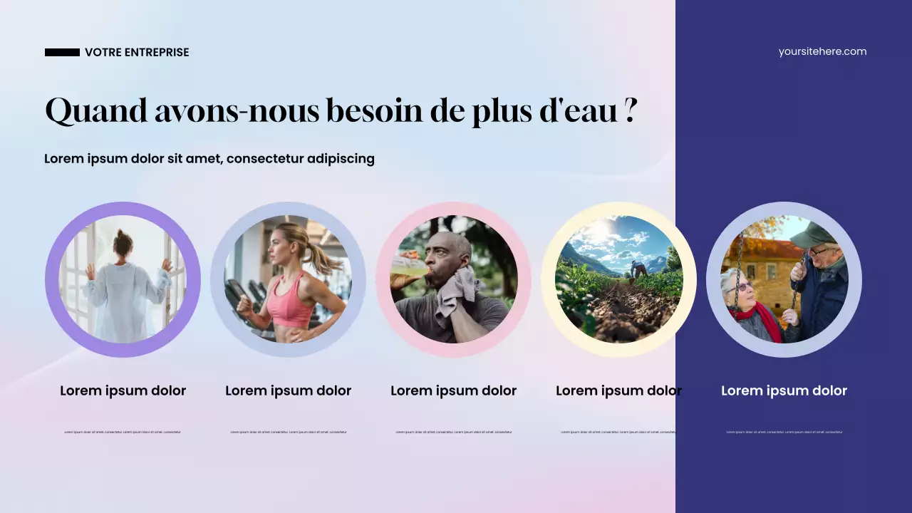 Présentation de l'eau moderne bleue