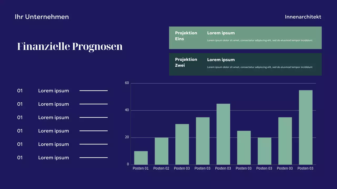 Marineblaue Präsentation für modernes Innendesign