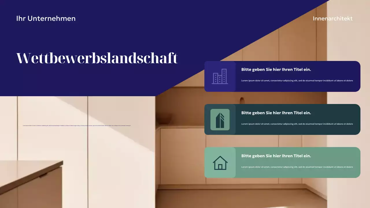 Marineblaue Präsentation für modernes Innendesign