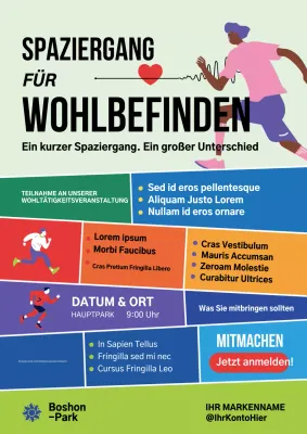 Farbenfrohes, modernes Plakat zur Ankündigung einer Wohltätigkeitsveranstaltung