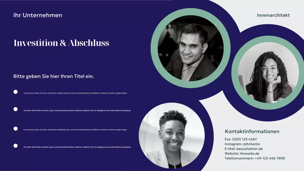 Marineblaue Präsentation für modernes Innendesign