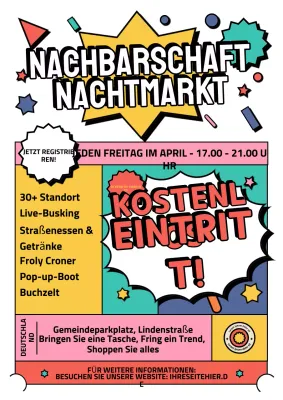 Buntes Retro-Nachtmarkt-Ankündigungsplakat
