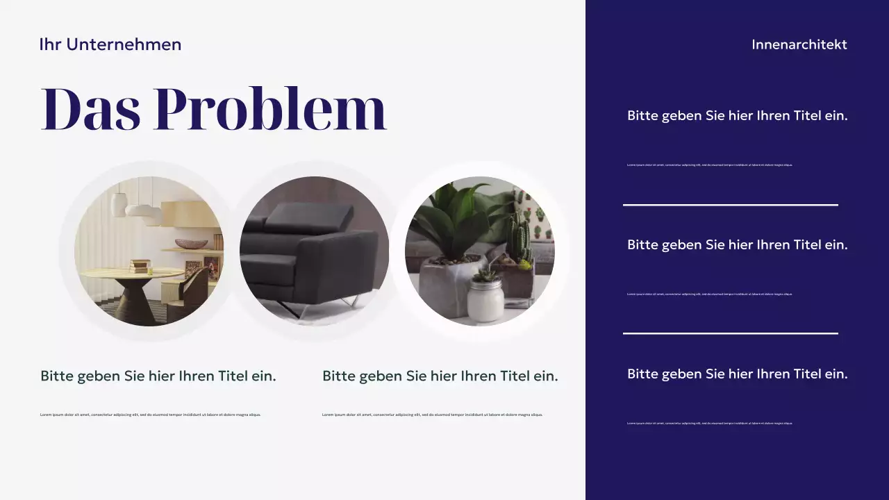 Marineblaue Präsentation für modernes Innendesign